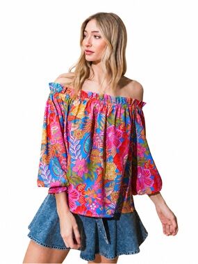 Avara Floral Off Shoulder Balloon Sleeve Blouse Size M